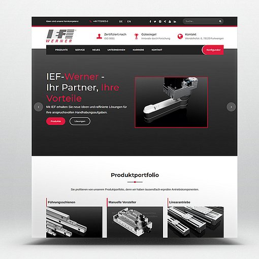 Webseite von IEF-Werner mit Informationen über Produkte und Dienstleistungen, inklusive einem Produktportfolio und.