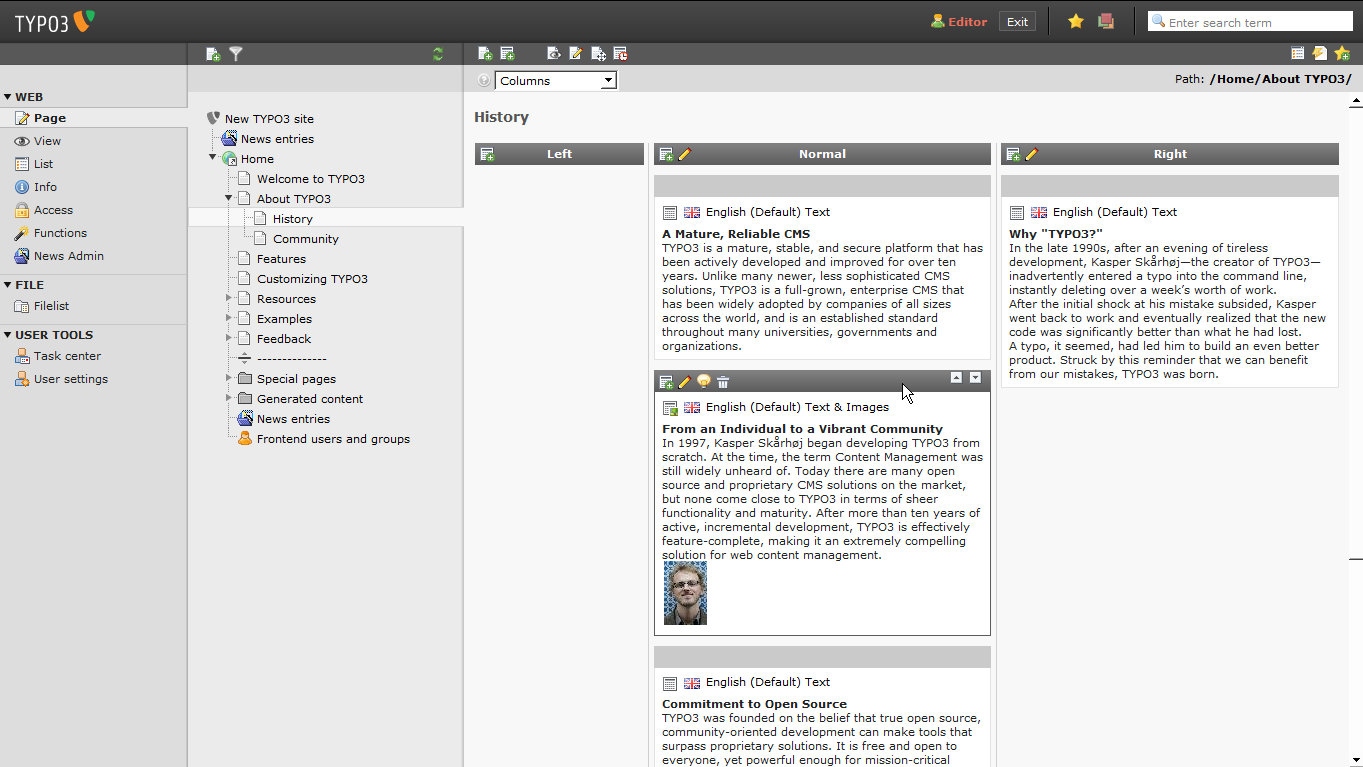 TYPO3 4.7 Backend View