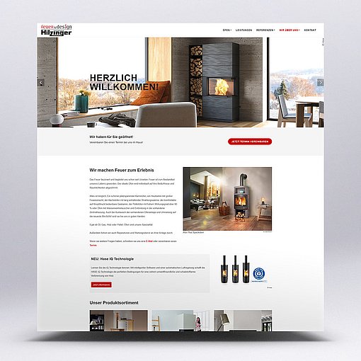 A website titled "Welcome" showcases a modern interior design. The page features an overview of services and products, as well as photos of a stylish room with furniture and decor. The color palette is warm and inviting.
