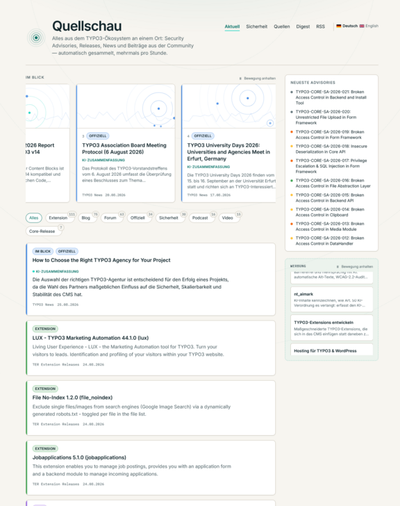 A webpage displaying a list of security-related entries, including titles and dates, with links and descriptions.
